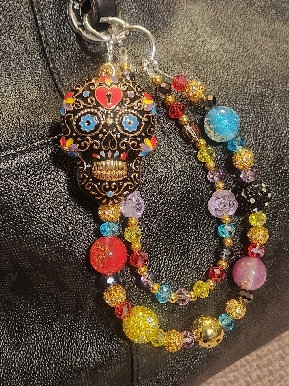 Colorful Sugar Skull Pendant Charm for Bag/Phone  - Black & Multicolor